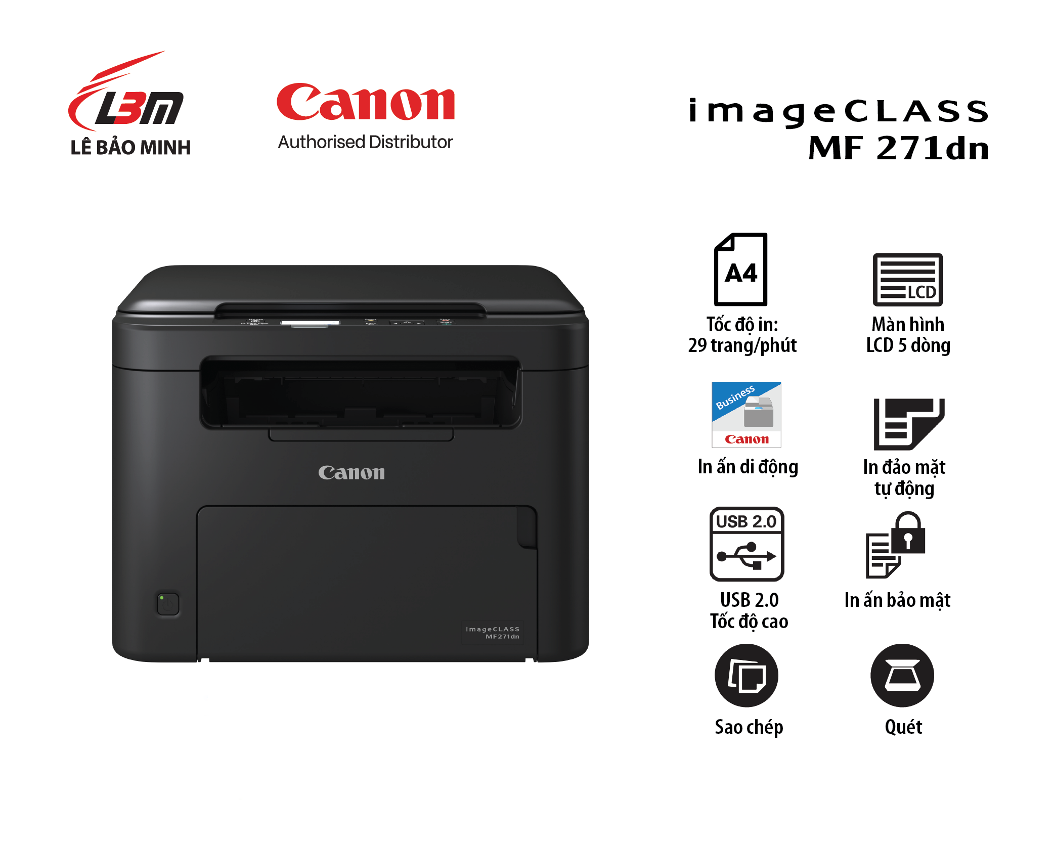 Máy in laser đa chức năng Canon imageCLASS MF271dn (In, Sao chép, Quét)