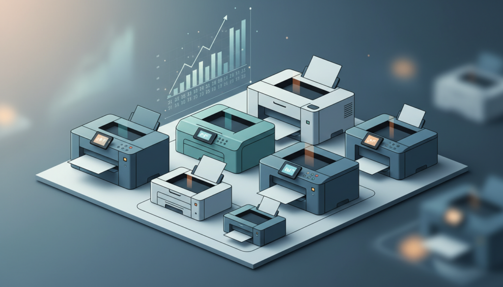 Tạo ảnh minh họa chuyên nghiệp cho bài viết với tiêu đề: "Bảng giá các loại máy in 2025: Cập nhậ