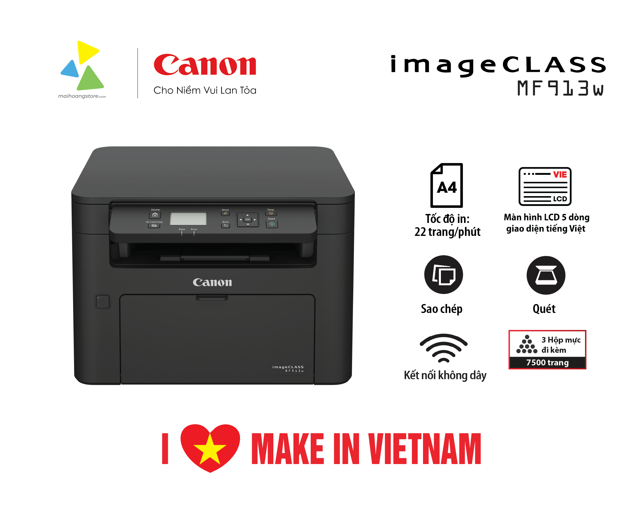 Máy In Laser Đa Năng Trắng Đen Canon imageCLASS MF913w (In, Sao Chụp, Quét, Wi-Fi)