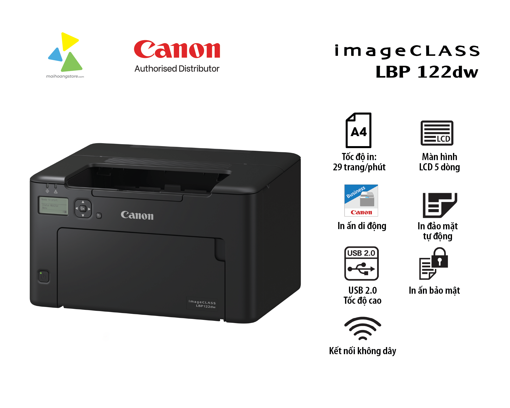 Máy In Laser Đơn Sắc Canon imageCLASS LBP122dw – In Đảo Mặt Tự Động, Wi-Fi
