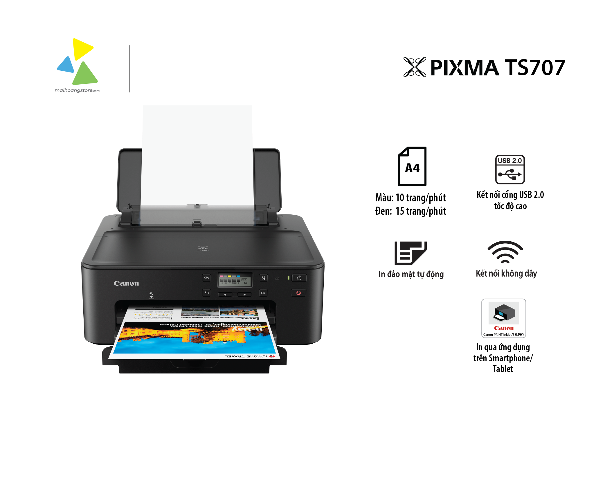 Máy In Phun Màu Canon Pixma TS707 - Đa Năng, WiFi, In 2 Mặt Tự Động