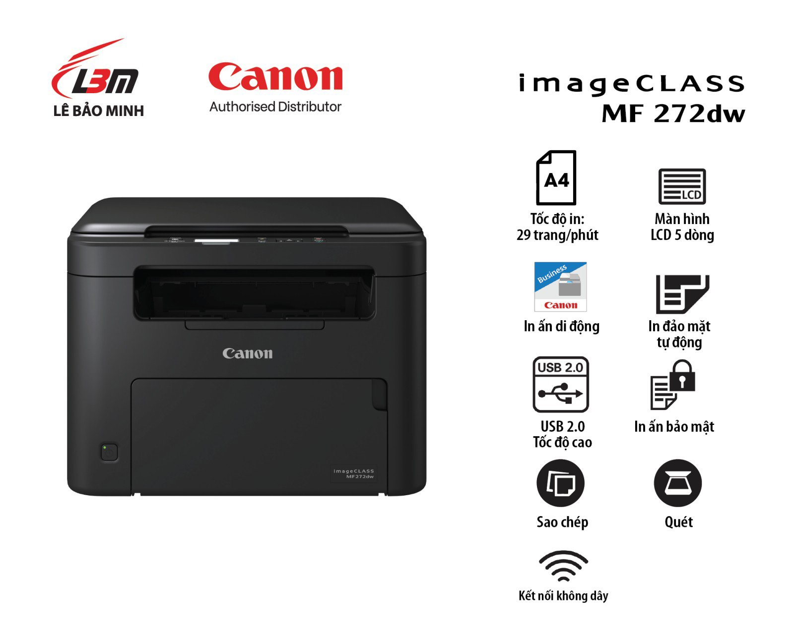 Máy in Laser Đa năng Canon imageCLASS MF272dw (In, Sao chép, Quét, In 2 mặt tự động)